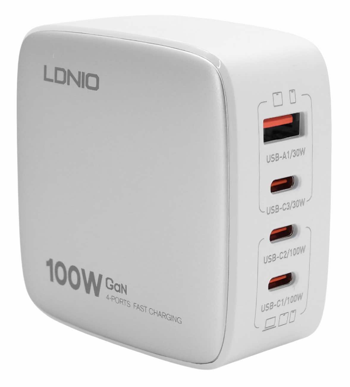 LDNIO GaN Charger / With 3 Type-C & 1 USB Ports / 100W Power / White