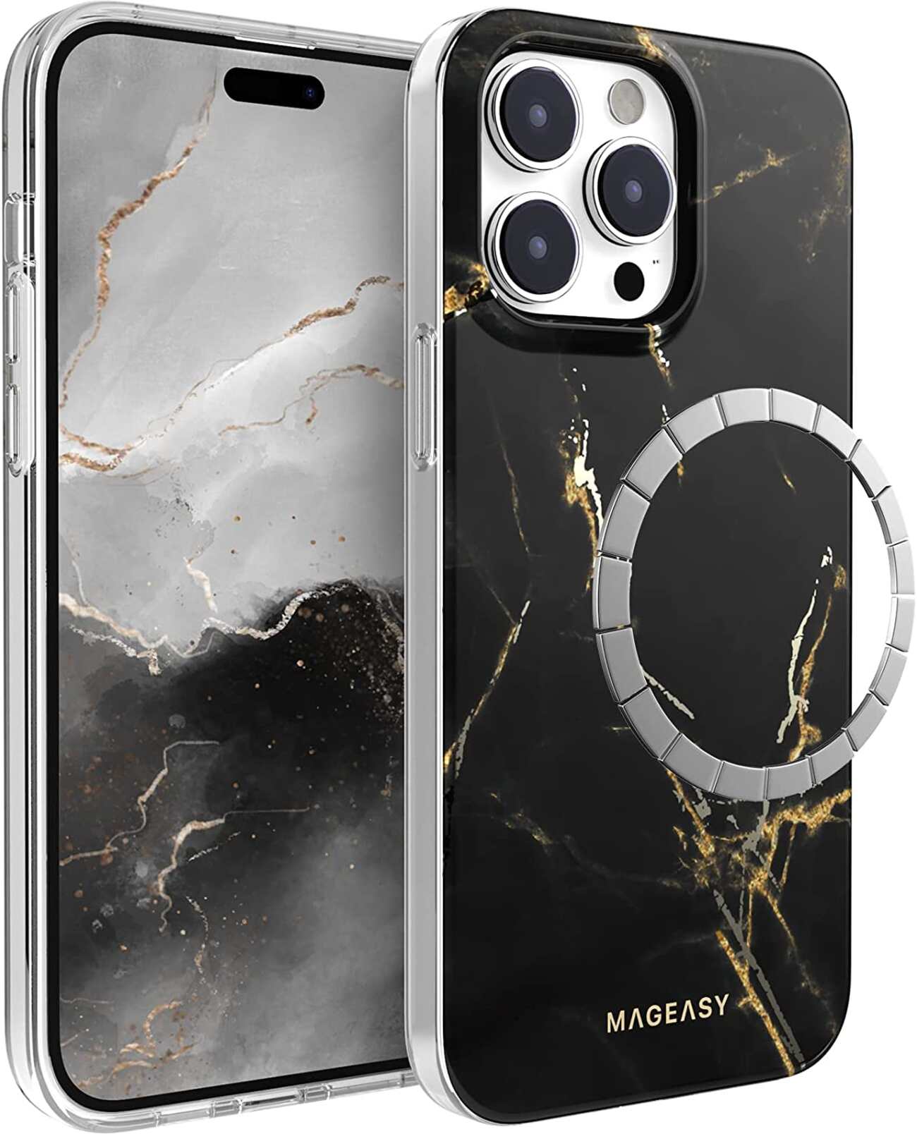SwitchEasy MARBLE M Case for iPhone 14 Pro / Never Fade / Black & Gold / MagSafe