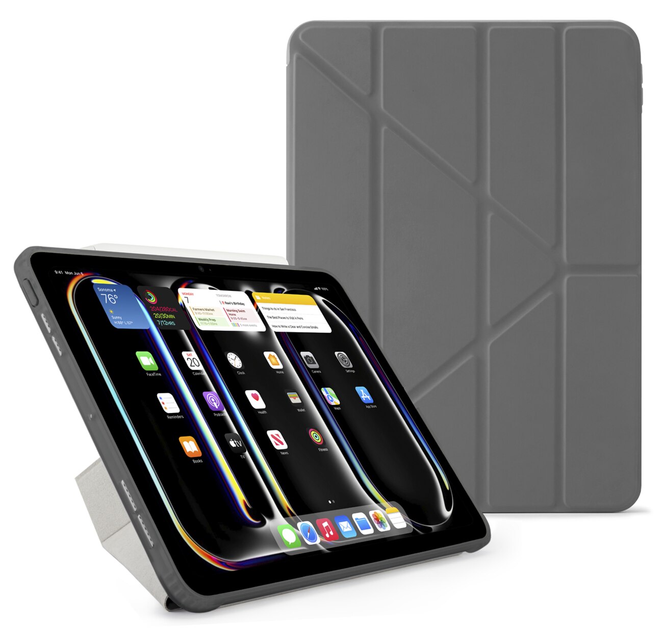 Pipetto Origami No1 Case for iPad Pro 11 inch 2024 / Drop Protection / Built-in Stand / Gray