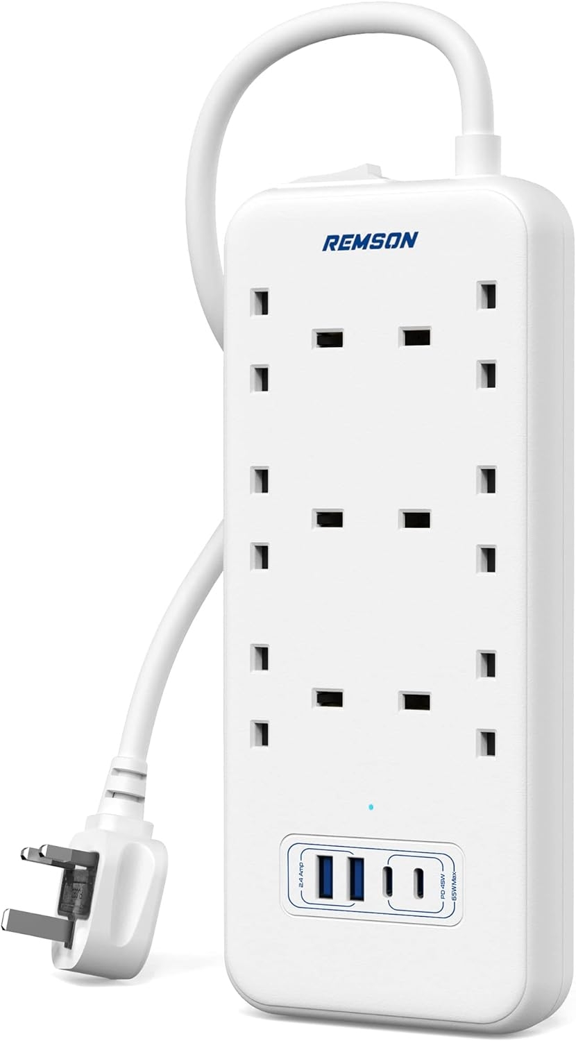 Remson Power Adapter / 2 USB Type-C Ports + 2 USB-A Ports / + 6 Triple Outlets / 65W / 5 Meters