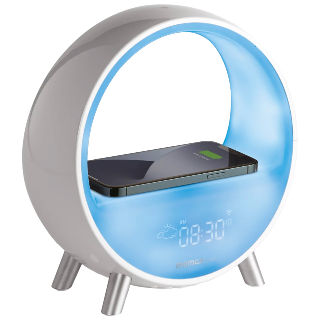 Momax Zense Lamp / With Wireless Charger + LCD Clock + Speaker / Supports Voice Commands