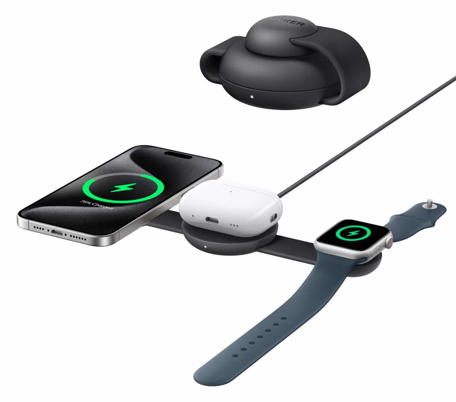 Anker MagGo UFO Wireless Charger / Charges iPhone + Apple Watch + AirPods / 15W Power / Foldable