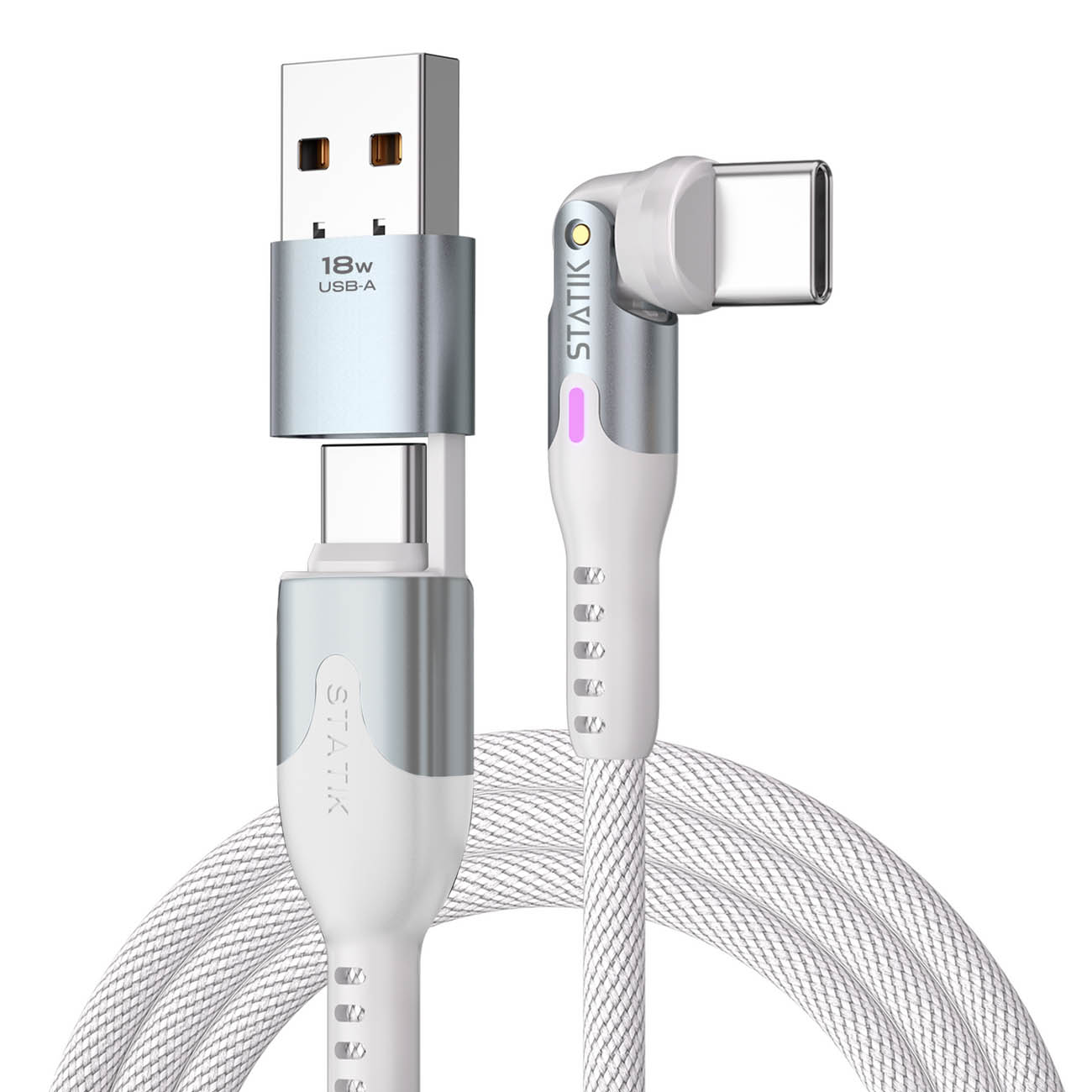 Statik PowerPivot Pro Cable / Type-C to Type-C & USB / 100W Power / 1 Meter Length / White