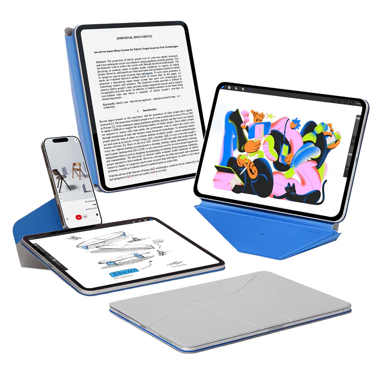 MOFT Dynamic Folio Case for iPad Mini 7th Gen / With Phone Stand / Flexible / Blue & Grey