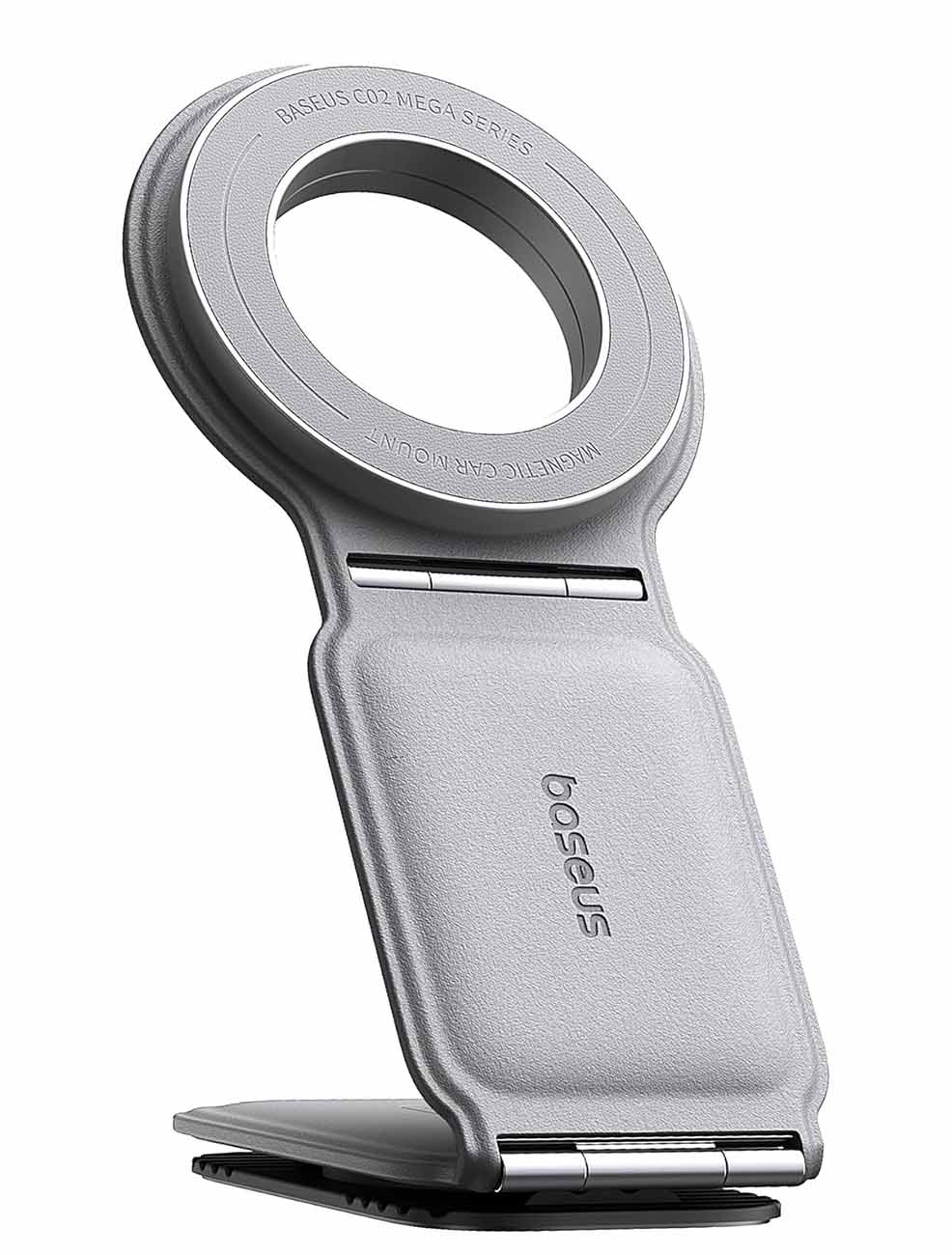 Baseus Magnetic Phone Stand / Mounts on Car Dashboard / Premium Leather / Foldable / Grey
