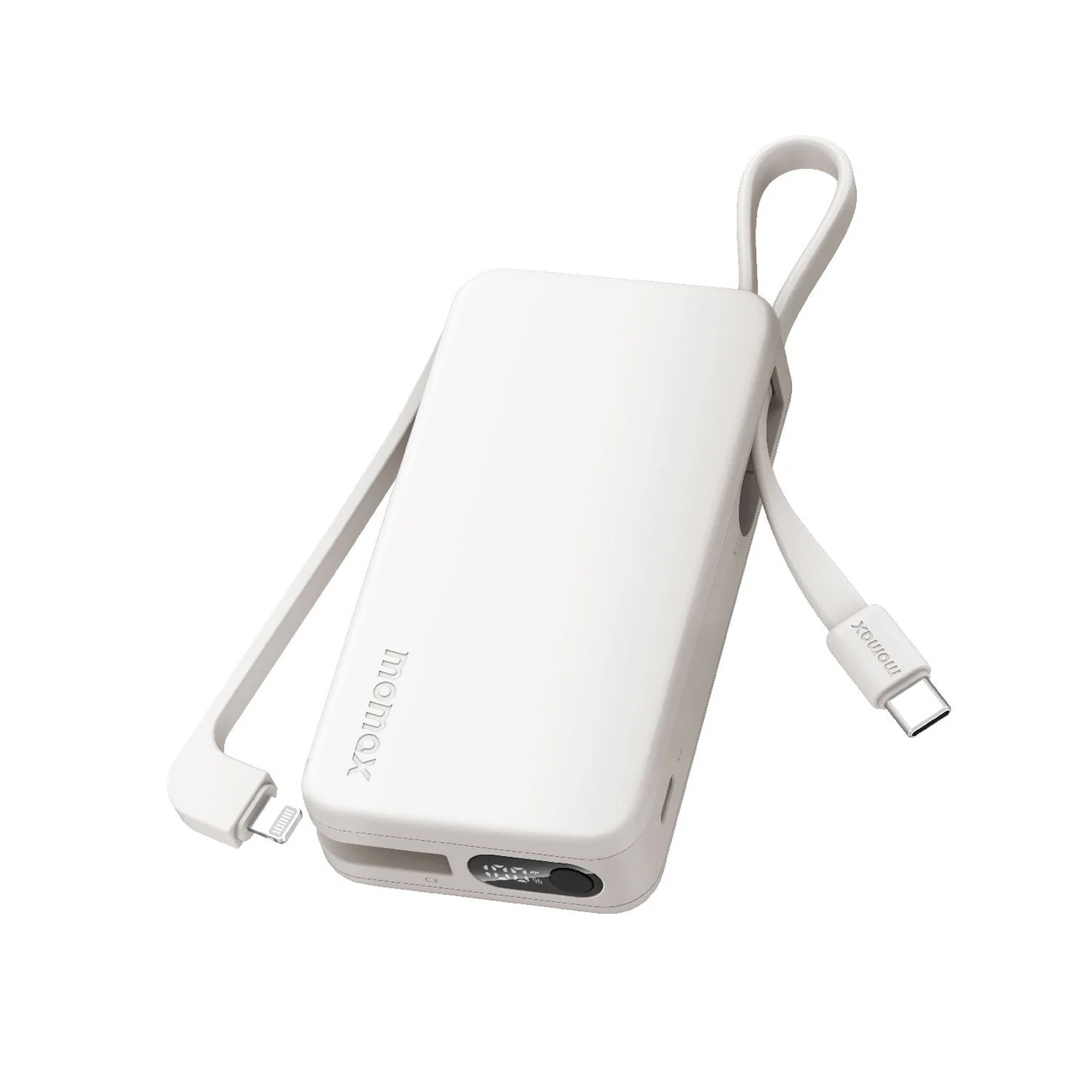 Momax Vital Power Bank / 10,000 mAh / Built-in Type-C + Lightning Cables / With Type-C Port / White