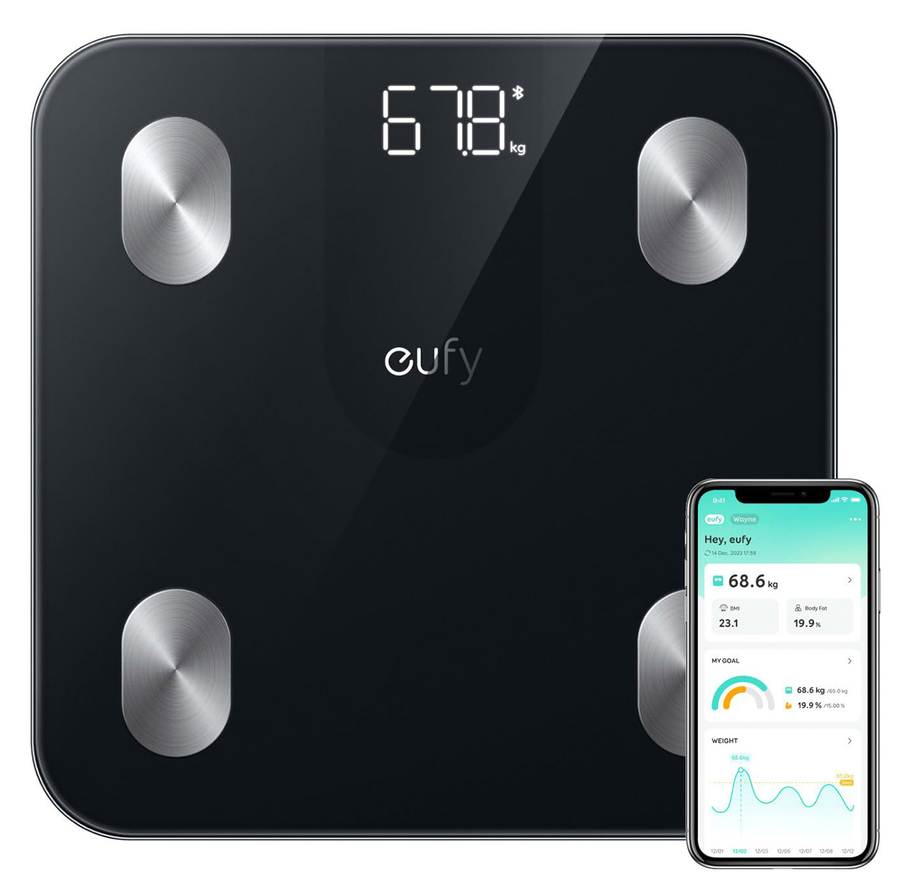 Anker Eufy A1 Smart Scale / Provides Weight & 12 Different Measurements / Black