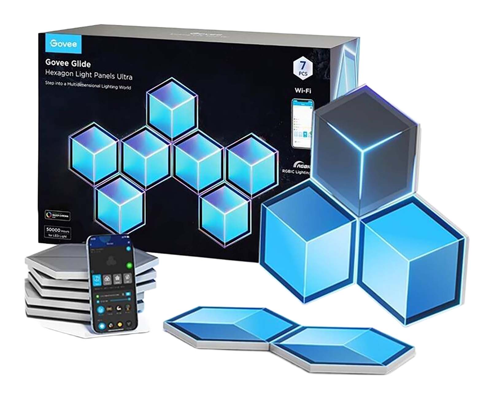 Govee Glide Smart Light / App Control / 3D Design / Color Changing / 7 Pieces / Voice Commands
