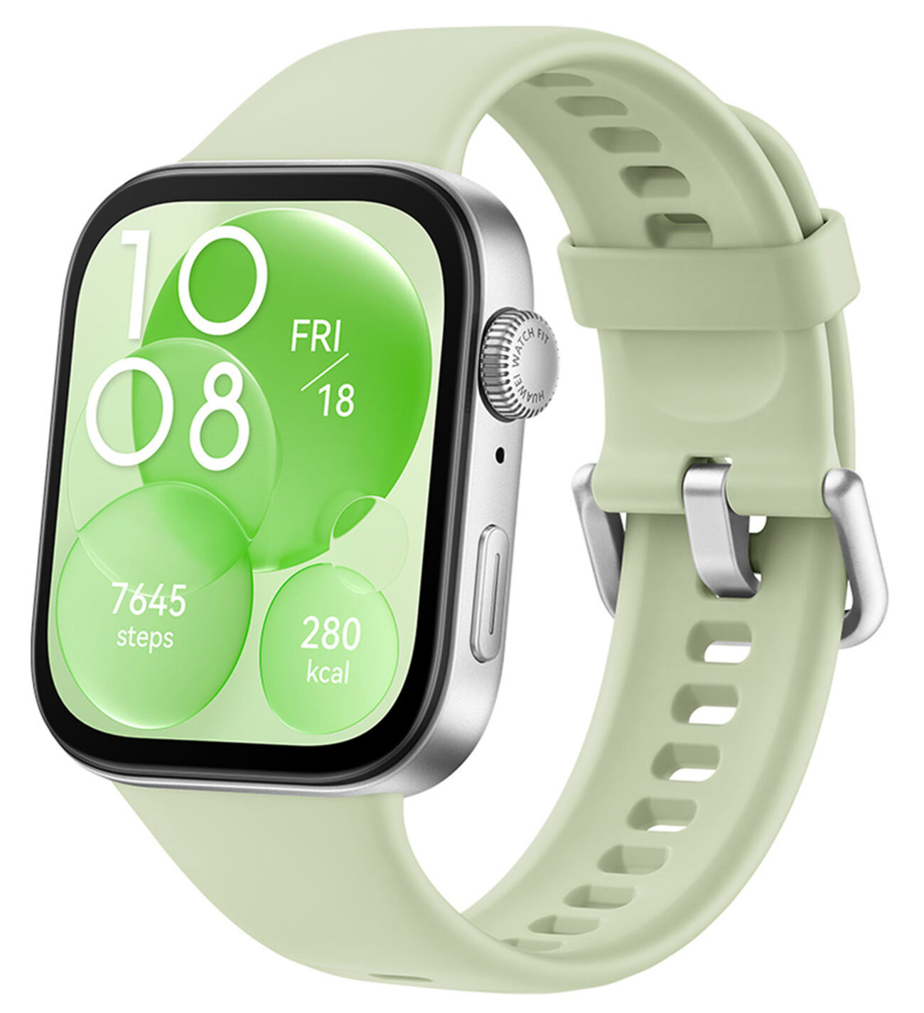 Huawei Watch Fit 3 Smartwatch / Supports iPhone & Android / Silver with a Green Strap