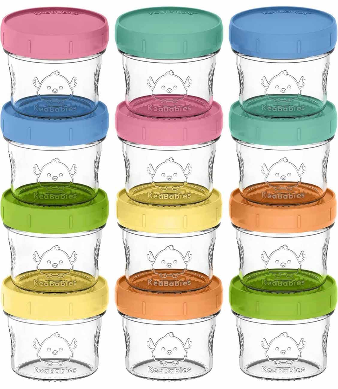 KeaBabies Glass Food Container Set for Kids / 118 ml / Pack of 12