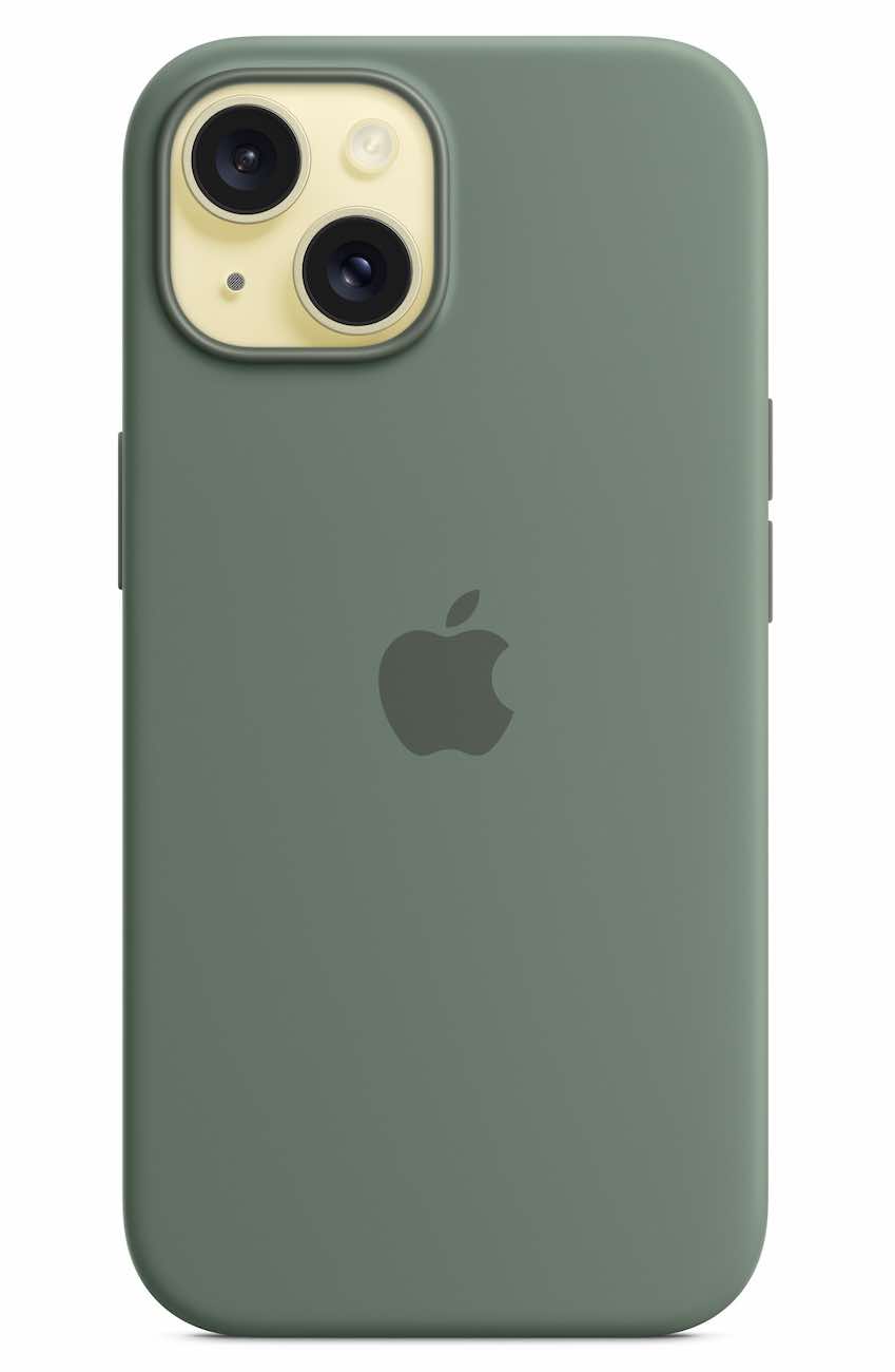 Original Apple Silicone Case for iPhone 15 / Supports MagSafe / Cypress Color