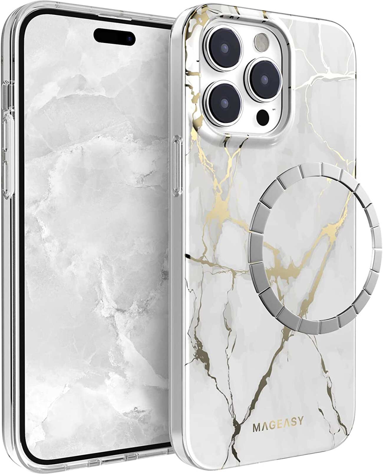 SwitchEasy MARBLE M Case for iPhone 14 Pro Max / Never Fade / White & Gold / MagSafe