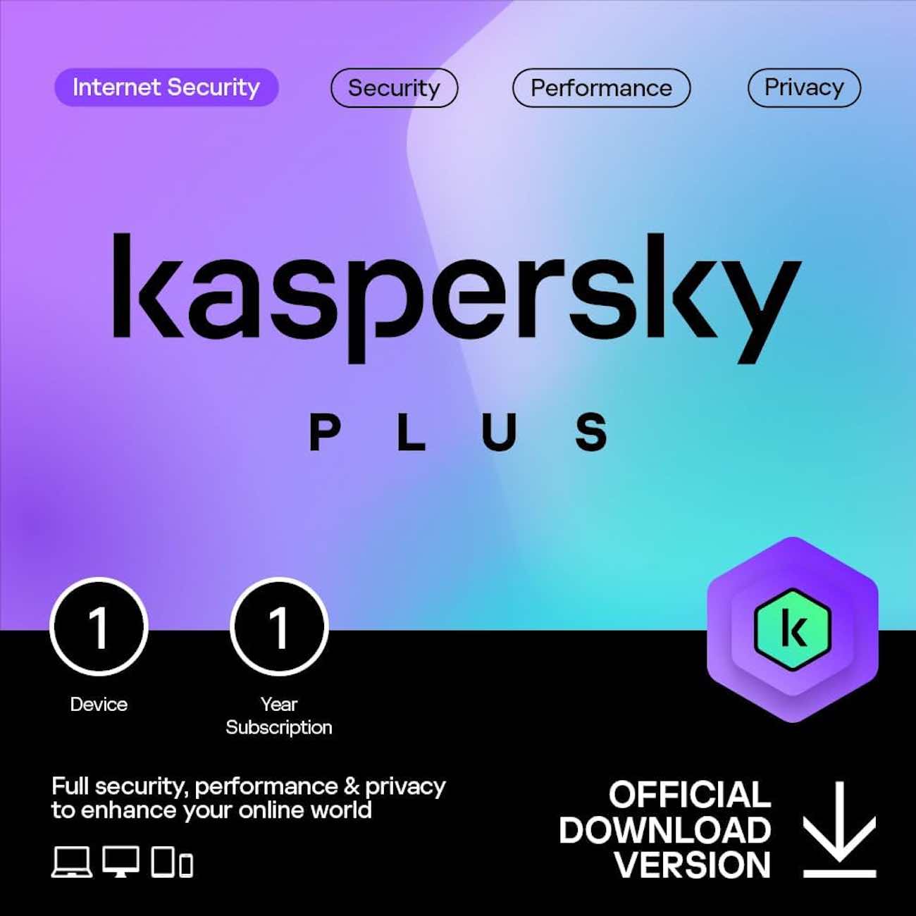 Kaspersky Plus Antivirus / 1-Year Subscription / 1 Device / Windows + Mac / Digital Code
