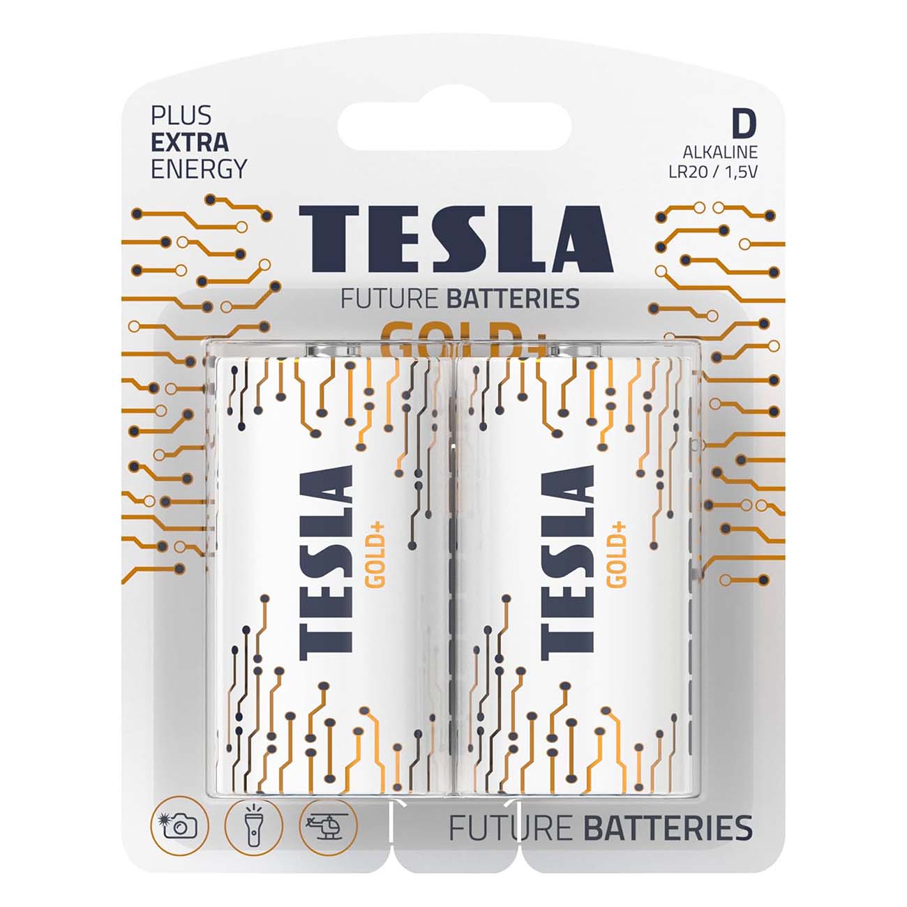 TESLA Gold+ D Batteries / Pack of 2