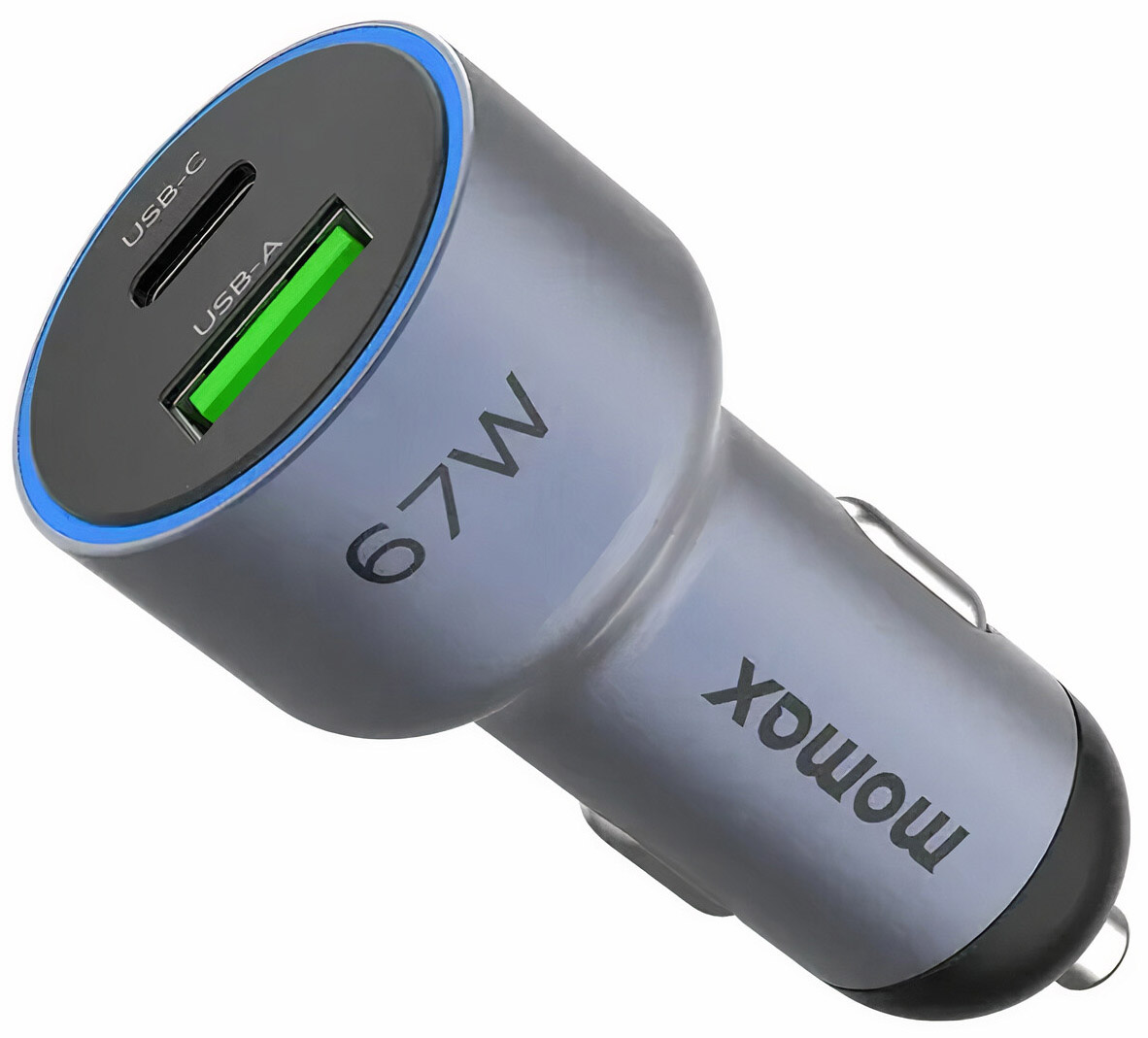 Momax Car Charger / 67W Power / Charges 2 Devices / Charges Laptop Devices / Gray