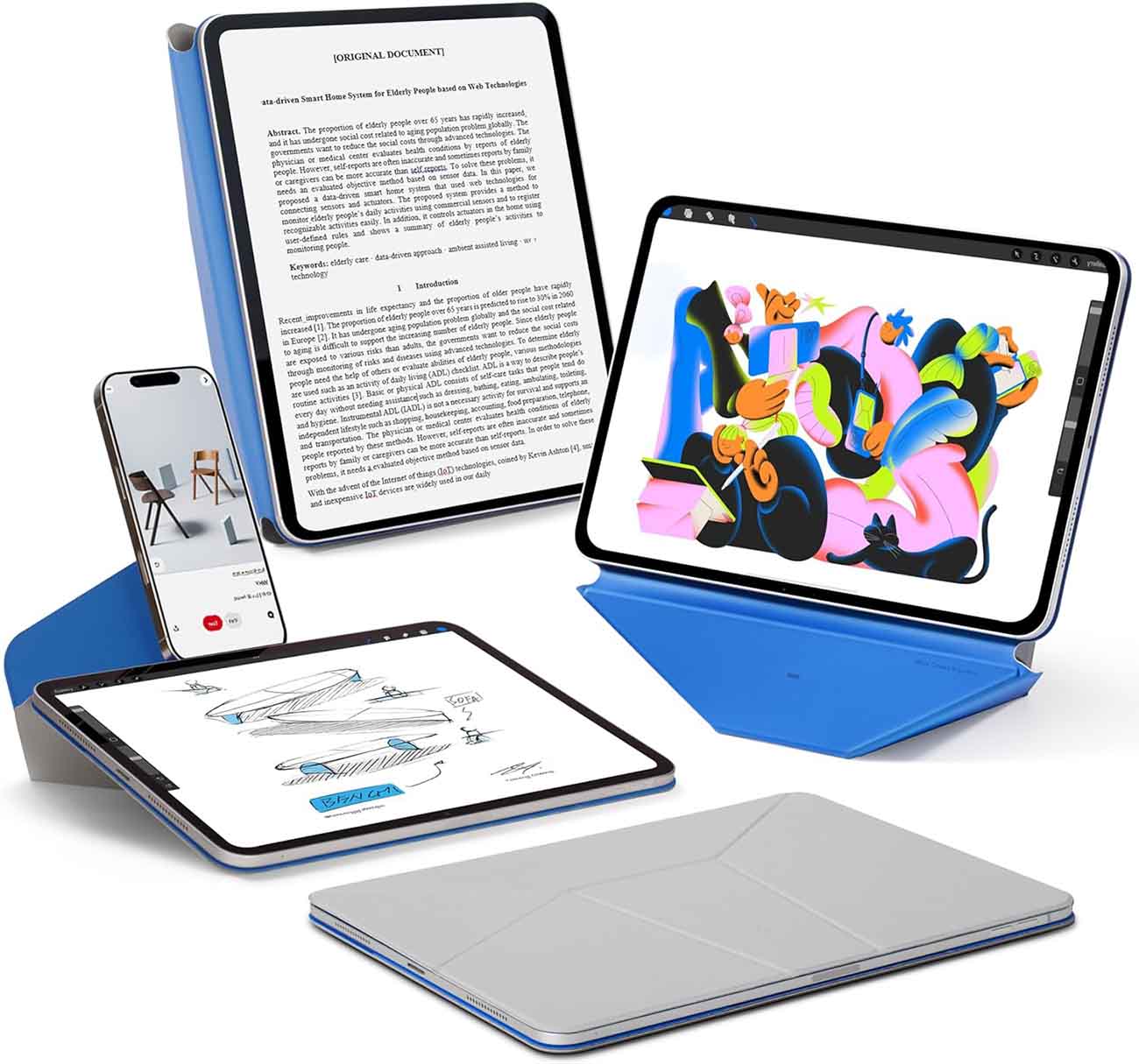 MOFT Dynamic Folio Case for iPad Pro 11 inch M4 / With Phone Stand / Multi-Position / Blue & Gray