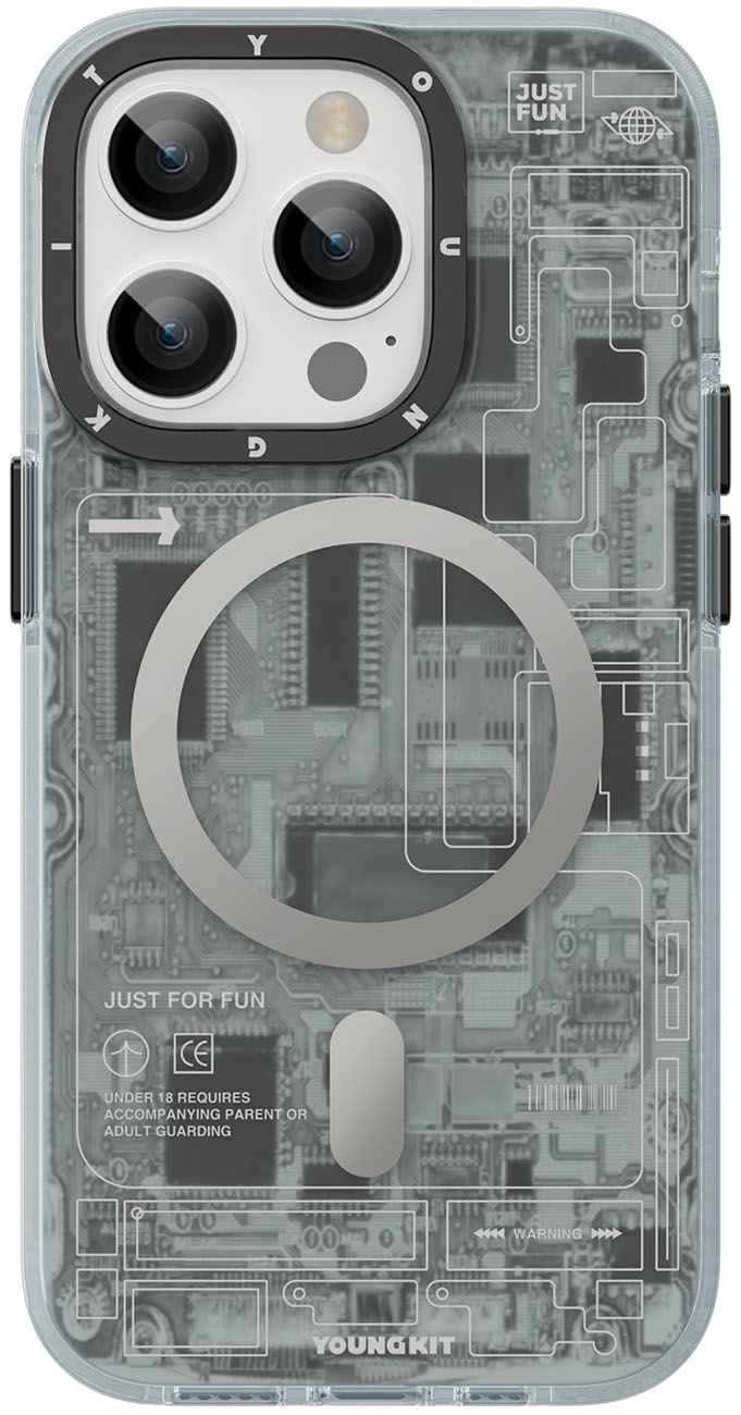 Youngkit Case for iPhone 14 Pro / Futuristic Circuit / Anti Impact / MagSafe / Grey