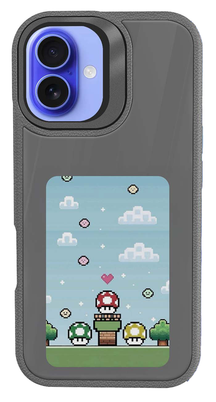 NFC Case for iPhone 16 / With E-Ink Display / App Control / Built-in Stand / Grey