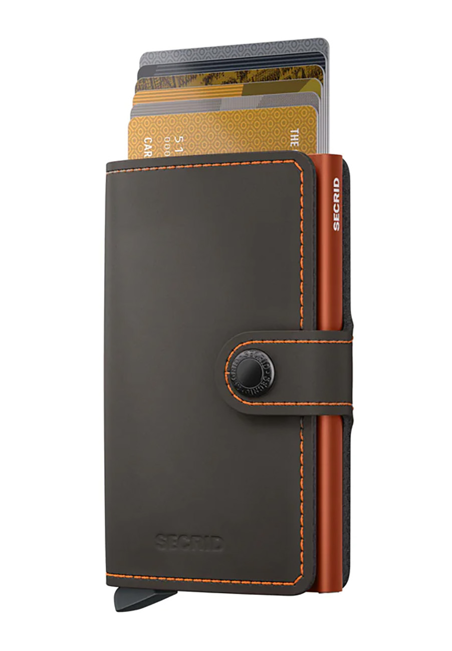 Secrid Miniwallet Card Holder / RFID Protection / Matte Leather / Elegant Design / Truffle & Orange