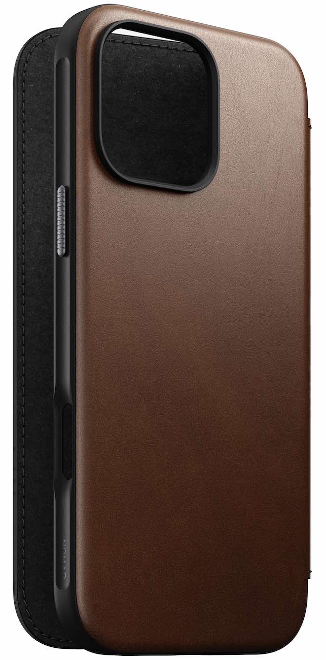 Nomad Leather Folio Case for iPhone 16 Pro / With Wallet / Screen Cover / MagSafe / Brown