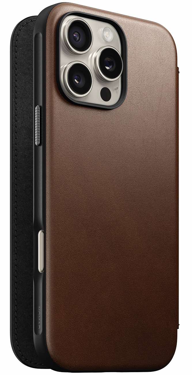 Nomad Leather Folio Case for iPhone 16 Pro Max / Built-in Wallet / MagSafe / Brown