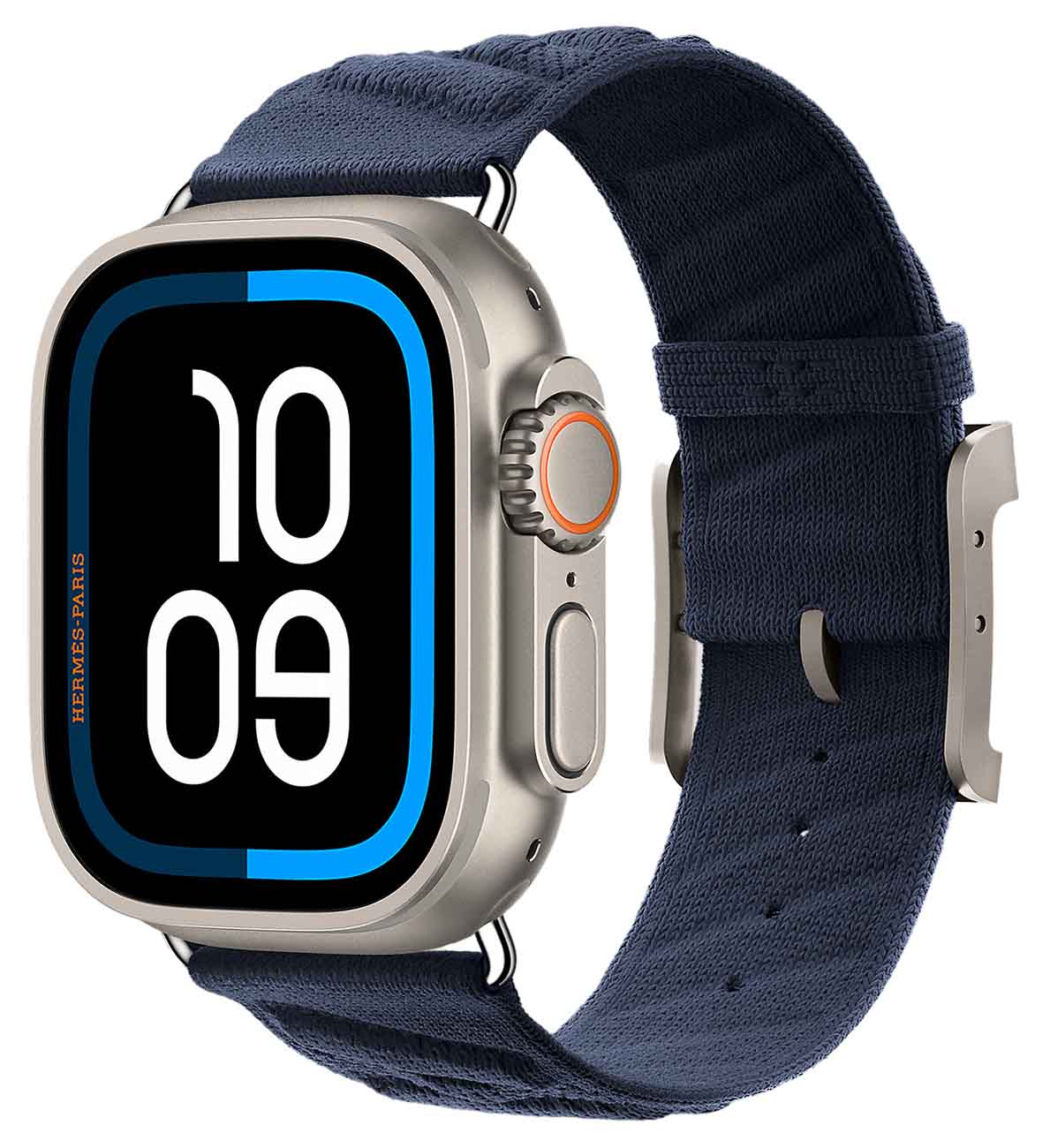 Hermes Apple Watch Ultra 2 / Steel with Single Tour Strap / Size 49 / Bleu Nuit