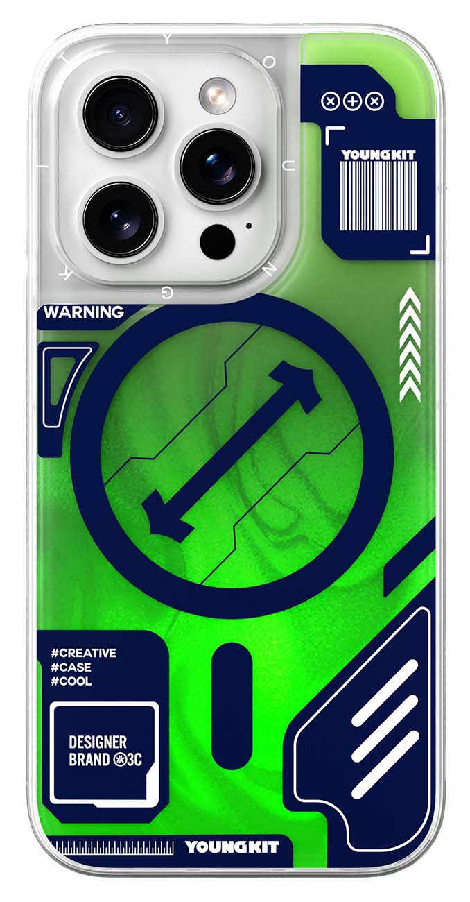 YoungKit Cyberpunk Case for iPhone 16 Pro Max / MagSafe / Glows in the Dark / Green
