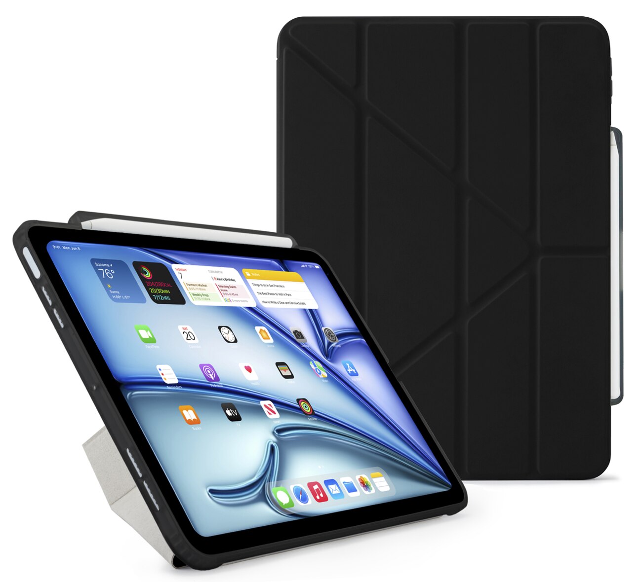 Pipetto Origami No3 Case for iPad Air 13 inch 2024 / Drop Protection / Built-in Stand / Black