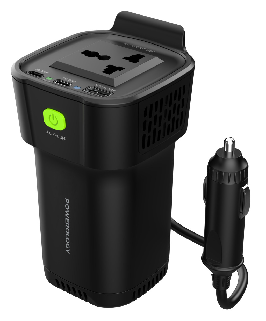 Powerology Car Power Inverter / 150W / 2 Type-C + 1 USB + Triple AC Ports