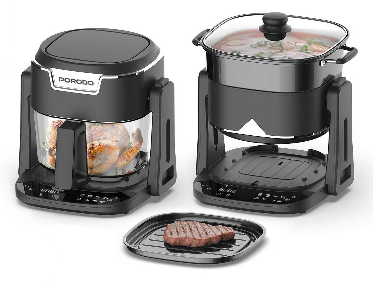 Porodo Multi-Functional Cooking Appliance / 3-in-1 Design / 4.5L Capacity / Glass Design