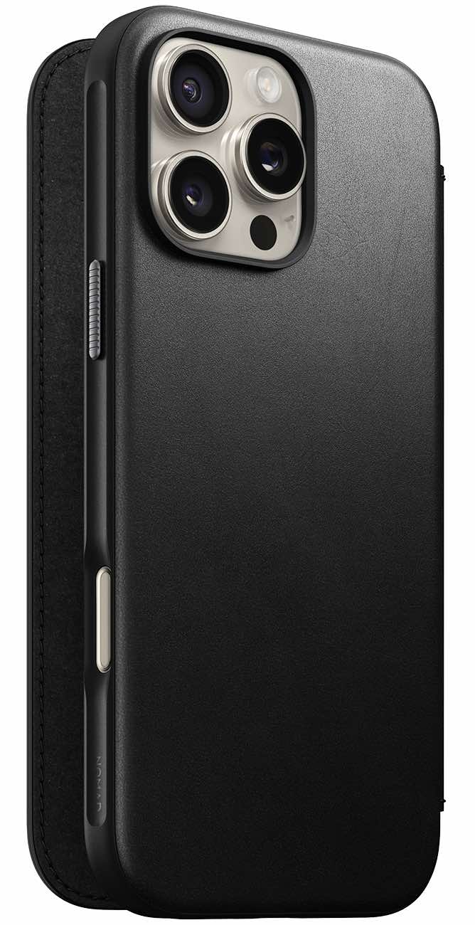 Nomad Leather Folio Case for iPhone 16 Pro Max / Built-in Wallet / MagSafe / Black