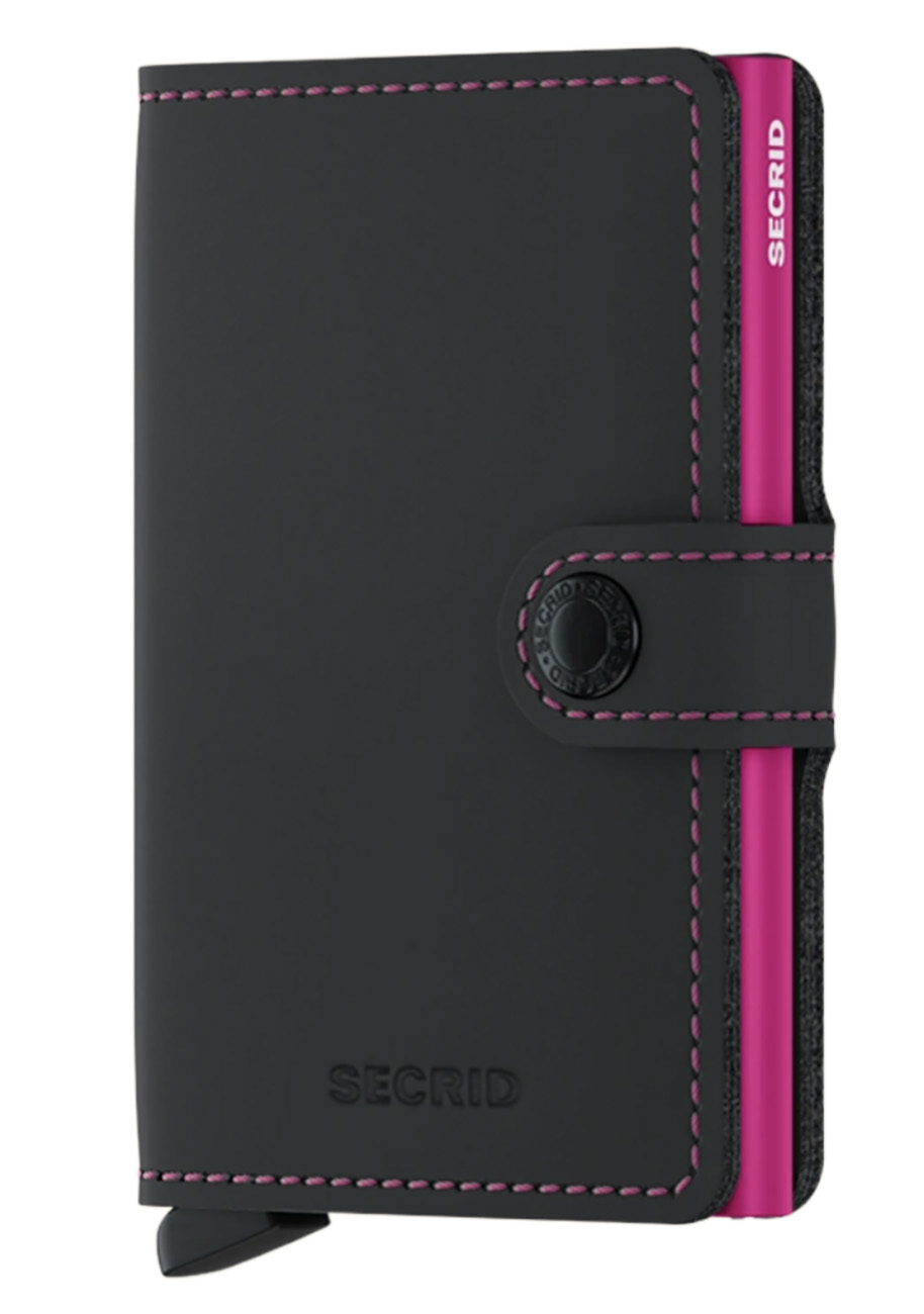 Secrid Miniwallet Card Holder / RFID Protection / Matte Leather / Black & Fuchsia