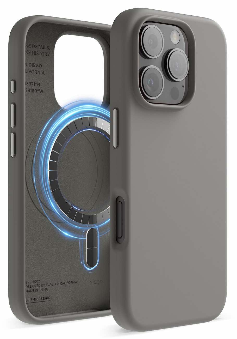 Elago Case for iPhone 16 Pro / Support MagSafe / Drop Resistant / Soft Silicone / Medium Grey