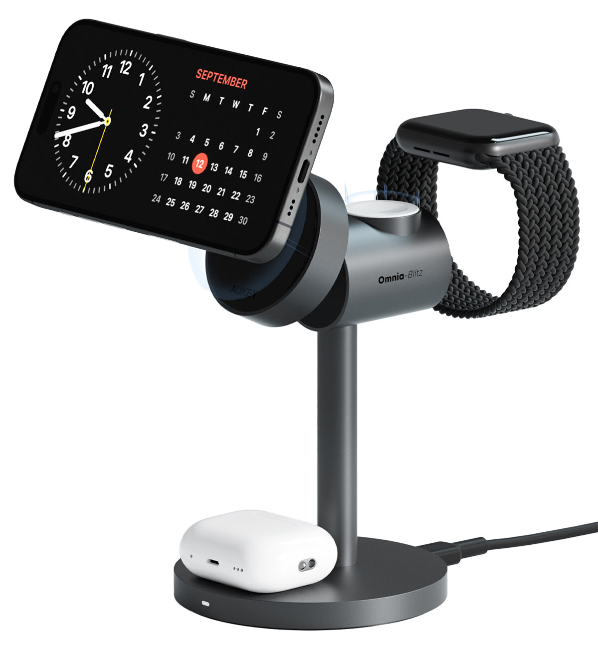 Aukey Stand With Wireless Charger / 3 in 1 / 15W Power