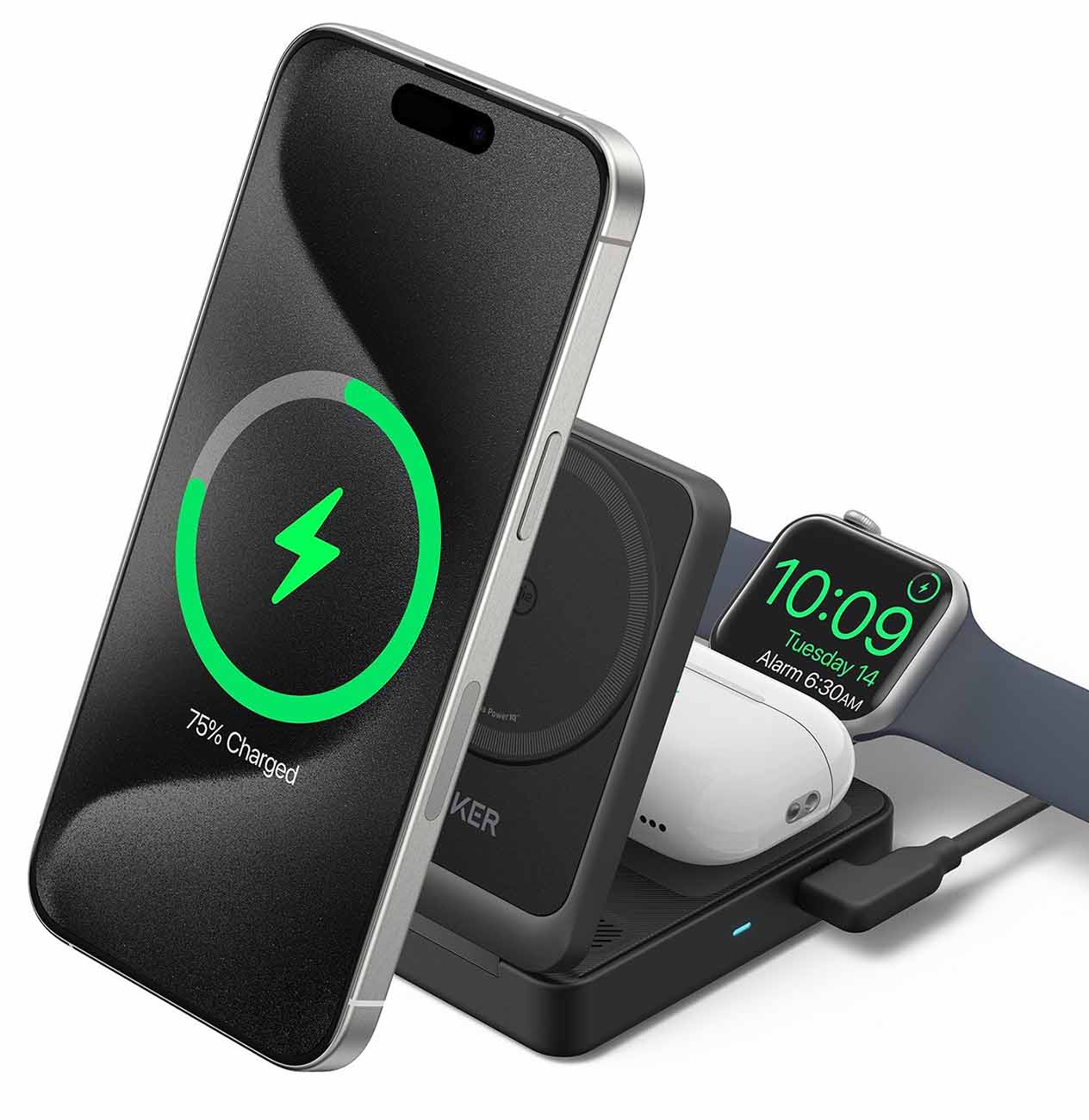 Anker MagGo Wireless Stand & Charger / Charges Phone + Apple Watch + AirPods / Foldable / 15W