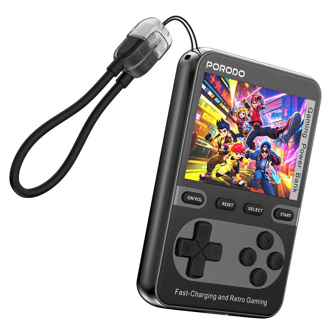 Porodo Arcadevolt Power Bank / Built-In Gaming Console / 100+ Games / 10,000mAh / With Type-C Cable