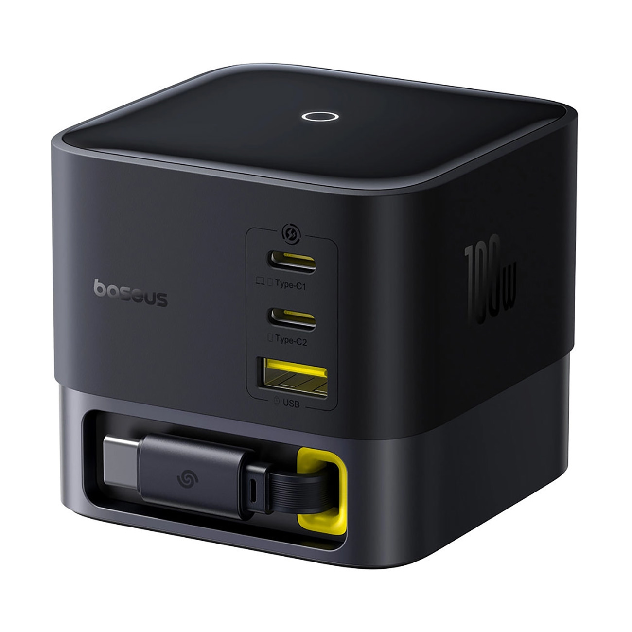 Baseus Super GaN Charger / 2 Type-C Ports + USB Port / 100W Power / Built-in Type-C Cable