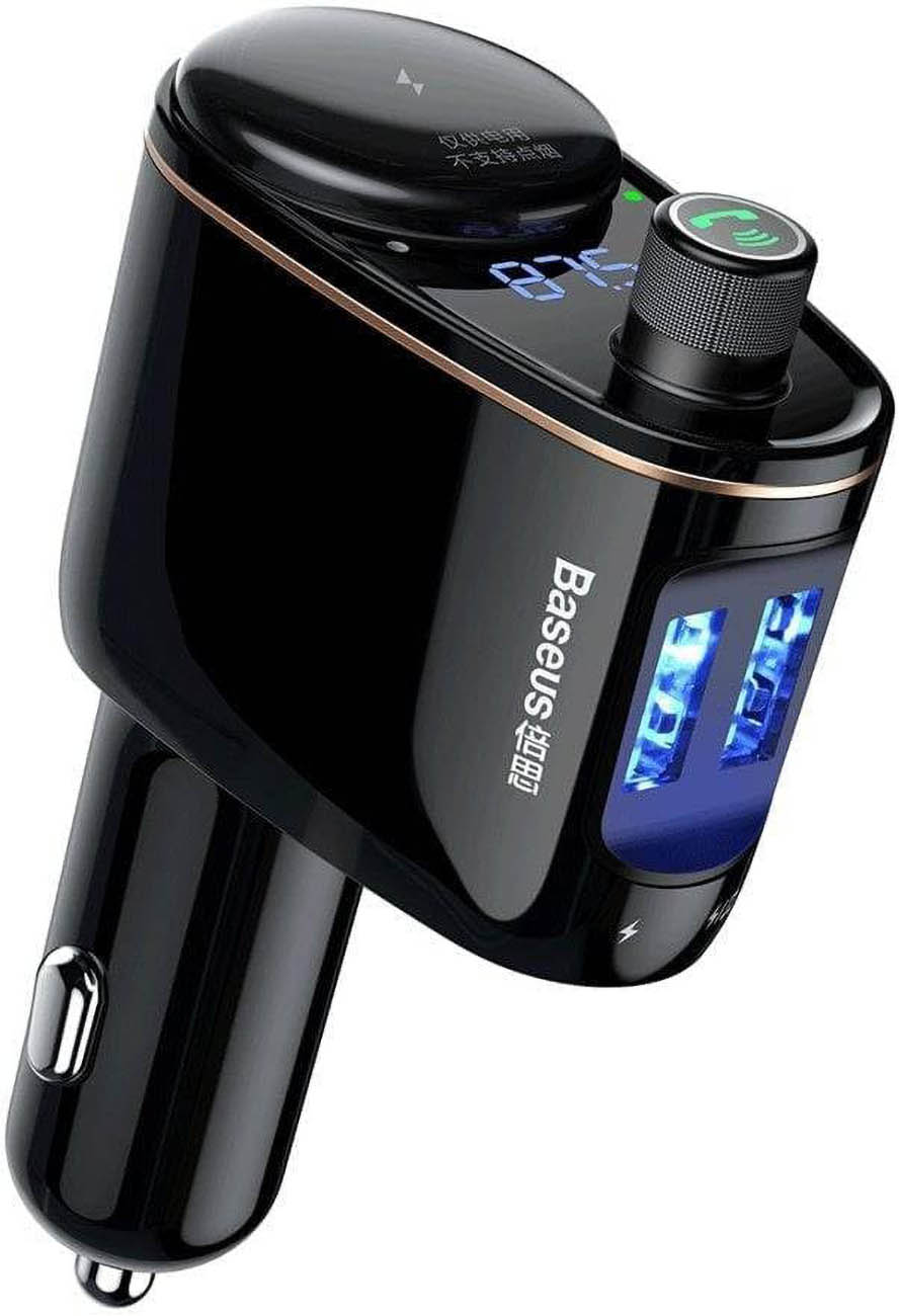 Baseus Car Charger with FM Transmitter & Bluetooth / 2 USB Ports / Speaker + Digital Display